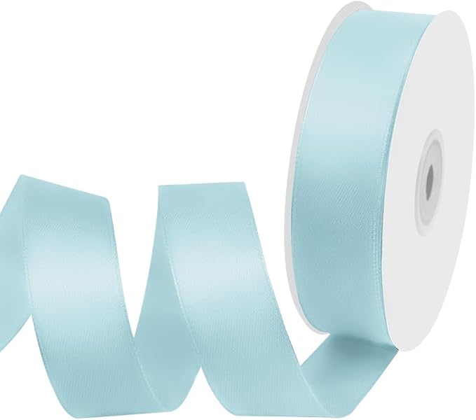 1" Width x 50 Yards Satin Fabric Ribbon, Light Blue Ribbon Perfect for DIY Bows, Swags, Gift Wrapping, Craft, Flower Bouquet，Christmas and Party Decoration