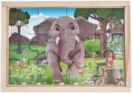 OLYDAUS Wooden Jigsaw Puzzles - Farm and Wild Animals - Set of 8 Puzzles - Preschool Kids and Toddlers Age 3 4 5