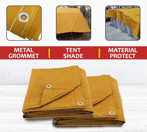 Mytee Products (4 Pack) 6' x 8' Tan Canvas Tarp 12oz Heavy Duty Water Resistant - color: Tan (4 Pcs), size: 6' x 8'