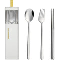 DEVICO Travel Utensils with Case, Stainless Steel Reusable Camping Silverware Set for Lunch Box, Portable Cutlery Kit Includes Fork, Spoon, Chopsticks (White) - color: White
