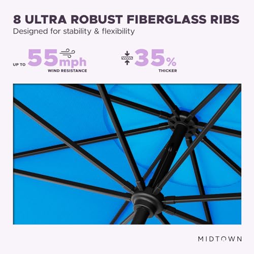 Midtown Umbrellas – The Swilt 8 Ft Patio Umbrellas with 360° Swivel & Tilt Mechanism, 8 Fiberglass Ribs & Terylast Polyester Fabric for Backyard, Deck, Pool & Cafes - Cobalt Canopy, Black Pole - color: Terylast Cobalt, size: 8 Feet