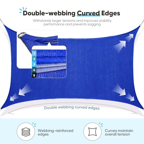 Quictent 20x16ft 185G HDPE Rectangle Sun Shade Sail Canopy 98% UV Block Outdoor Patio Garden with Hardware Kit (Blue) - color: Blue, size: 20 x 16 ft, style: Rectangle