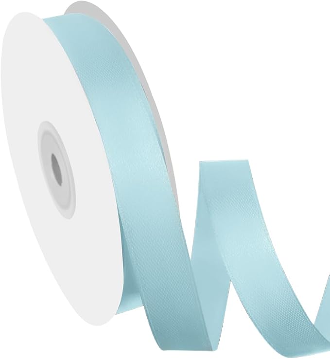 5/8" Width x 50 Yards Satin Fabric Ribbon, Light Blue Ribbon Perfect for DIY Bows, Swags, Gift Wrapping, Craft, Flower Bouquet，Christmas and Party Decoration