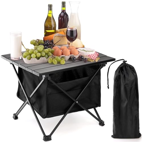 SOUJOY Folding Camping Table with Storage Bag, Small Beach Side Table, Portable Collapsible Aluminum Picnic Tent Side Table for Outdoor Cooking, BBQ, Hiking, Boat, Travel