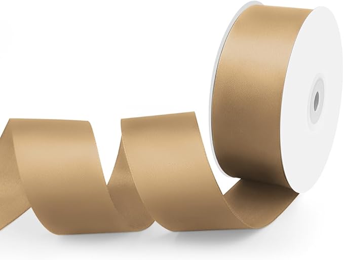 1-1/2" Width x 50 Yards Satin Fabric Ribbon, Champagne Gold Ribbon Perfect for DIY Bows, Swags, Gift Wrapping, Craft, Flower Bouquet，Christmas and Party Decoration