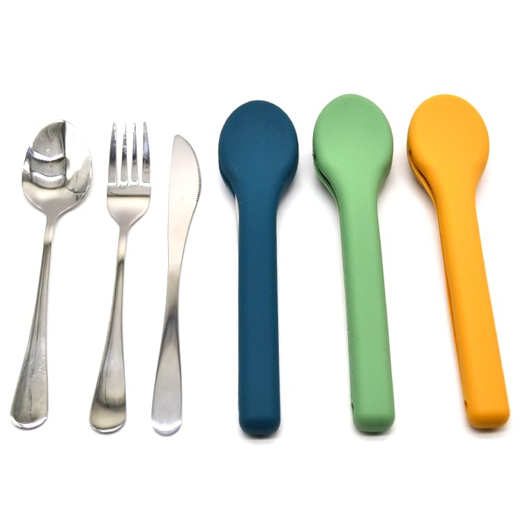 Portable Silverware Utensils Set with Silicon Case (Twilight Winter Yellow), 3 pcs Stainless Steel Cutlery Set (Fork Spoon Knife) For Camping School Picnic Office Travel - color: Twilight Winter Yellow