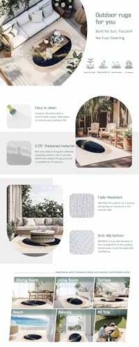 Outdoor Rug 5x8ft, Abstract Navy Blue Geometric Pattern Indoor Area Rug for Patio Backyard Deck Large Floor Mat, Modern Boho Nordic Style Non-Slip Outside Carpet Balcony Porch Camping Rugs Picnic Mat - size: 5' x 8' (Rectangular)