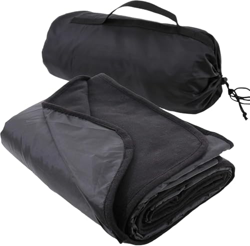 Threadart Personalized Outdoor Rainproof & Windproof Thick Stadium Blanket | for Camping, Picnic, Sports, Festivals, Football, Baseball, Concerts, Parks, Beach 55" x 79" - color: BLACK