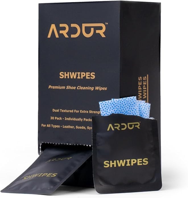 Ardur Premium Shoe Cleaning Wipes For Sneakers (30 Individually Wrapped Wipe) | Dual-Texture Design | Travel-Size | For Leather, Suede, Nubuck, Rubber & Synthetic | Quick-Dry Formula