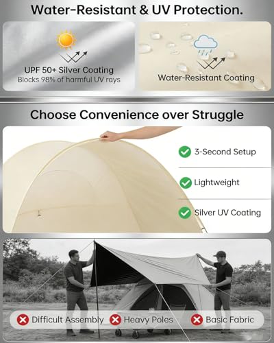 Ultraviolet Protection Pop-up Beach Tent, UPF 50+ Instant Easy Setup Sun Shelter Portable Lightweight Beach Canopy with Carry Bag Waterproof Windproof for 2-4 Person Beach Camping Picnic Backyard (#A) - color: #A
