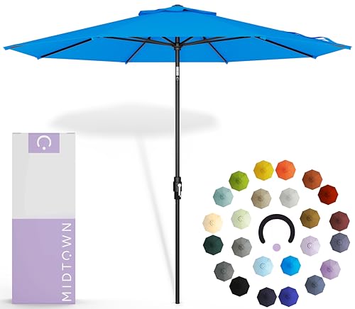 Midtown Umbrellas – The Swilt 10 Ft Patio Umbrellas with 360° Swivel & Tilt Mechanism, 8 Fiberglass Ribs & Terylast Polyester Fabric for Backyard, Deck, Pool & Cafes - Cobalt Canopy, Black Pole - color: Terylast Cobalt, size: 10 Feet
