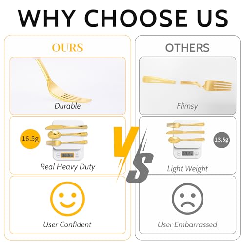 N9R 500PCS Gold Plastic Silverware - Gold Plastic Cutlery Set Disposable Flatware Dinnerware -200 Forks, 150 Spoons, 150 Knives for Party, Birthday, Wedding Utensils - color: Gold-500Pack