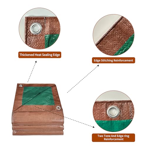 Tarp 8x16 ft 100% Waterproof 7mil Durable Grommets and Reinforced Edges,Uv Resistant,Green/Brown Tarp,Emergency Rain Shelter,Outdoor Cover and Camping Use -by MVPNET - size: 8x16