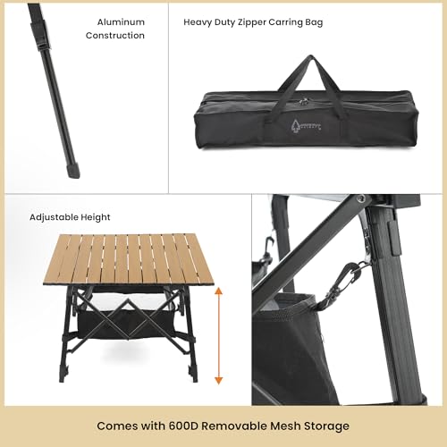 ARROWHEAD OUTDOOR 2-Pack 39" Aluminum Folding Camp Roll Up Table w/Adjustable Height, Undertable Mesh Storage, Carry Bag - color: Wood Grain 2pack