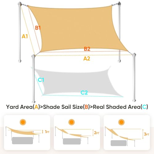 Quictent Rectangular Sun Shade Sail 185G HDPE Canopy 98% UV Block Outdoor Patio Garden Commercial Deck with Hardware Kit (Sand) 12x16ft - color: Sand, size: 12 x 16 ft, style: Rectangle