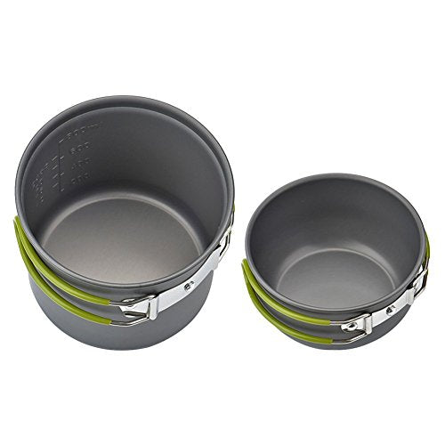 Camping Cookware Mess Kit Backpacking Pot Gear Camping Cooking Pots and Pans Set Camp Kitchen Equipment Accessories Green