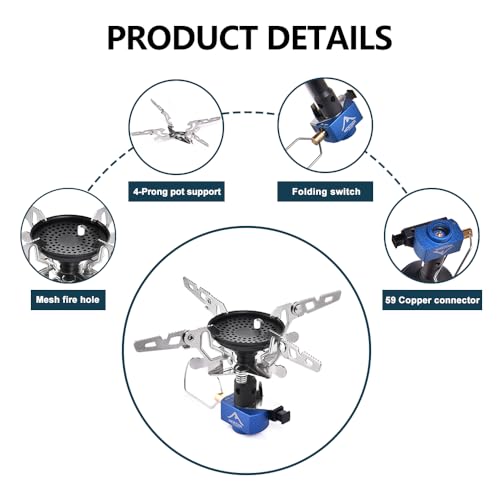 Widesea Portable Camping Stove with Canister Stand & 4 Detachable Legs Mini 3300W Power Backpacking Stove with Electronic Ignition Ultralight Compact for Outdoor Cooking, Hiking, Picnics - style: STOVE & TRIPOD