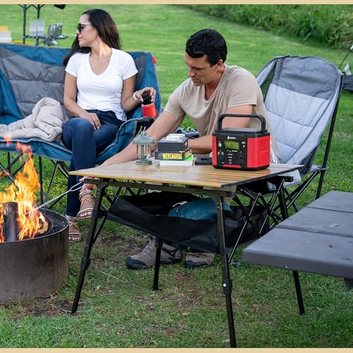 ARROWHEAD OUTDOOR 2-Pack 39" Aluminum Folding Camp Roll Up Table w/Adjustable Height, Undertable Mesh Storage, Carry Bag - color: Wood Grain 2pack