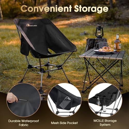 MOON LENCE High Back Folding Camping Chairs, Height-Adjustable, Widened Seat, for Beach with Anti-Sinking Feet (Black-Plus) - color: Black-plus