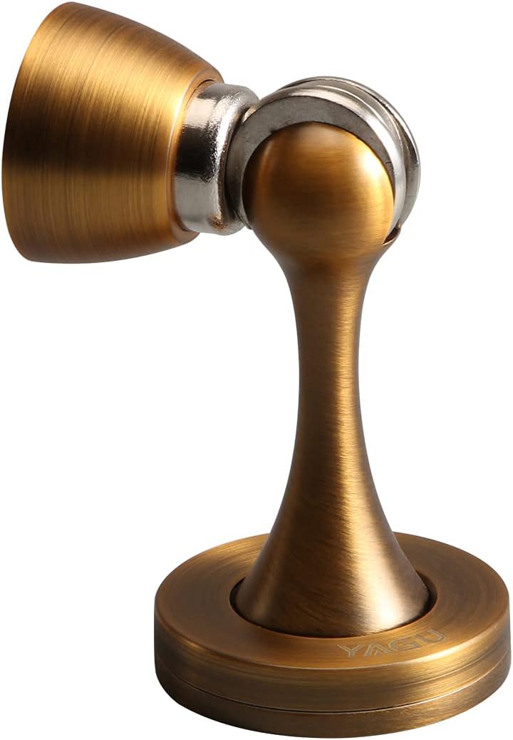 YAGU Magnetic Door Stoppers 2 Pack, Zinc Alloy Antique Brass Door Stops Magnet Catch Holder Wall Floor Mounted, Metal Soft-Catch