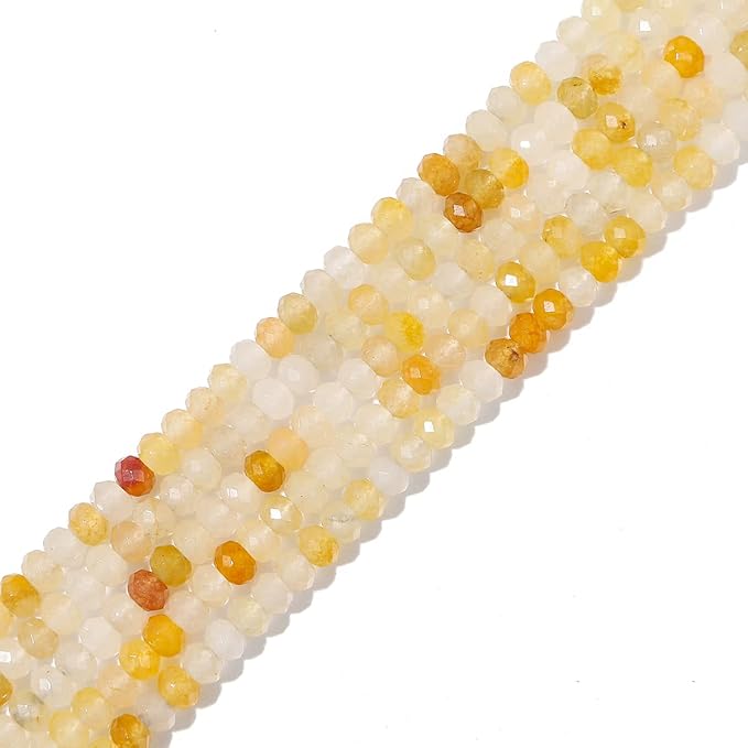 Natural Yellow Jade Beads 4x2mm 120pcs Faceted Rondelle Loose Semi Gemstone Beads for Jewelry Making Design