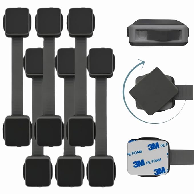 Cabinet Locks Baby Proofing (6-Pack Black) - Child Proof Cabinet Locks, No Drilling, Easy Installation, Adjustable & Reusable, Drawer Locks Baby Proofing