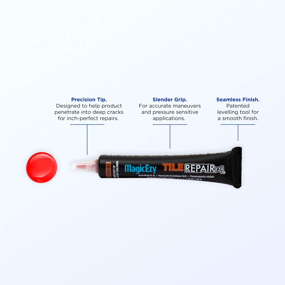 MagicEzy Tile Repair Kit: Porcelain Repair Kit - Ceramic Tile Repair Kit - Mix and Match Colors - Acrylic, Stone, Fiberglass - Wall Touch Up (Red)