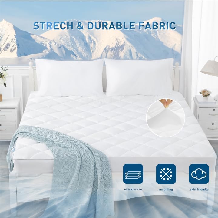 Sunflower Cooling Quilted Mattress Protector, Mattress Pad King Chill Soft, King Mattress Cover Waterproof, Extra Deep Pocket Thin Version, Machine Washable Durable, White, King 78''x 80''