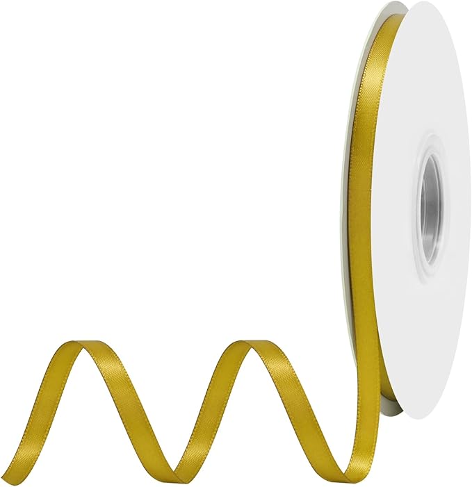 Gold Satin Ribbon 1/4" X 50 Yards Solid Color Double Faced Ribbons Perfect for Crafts Wedding Decor Bow Making Arts Sewing and More