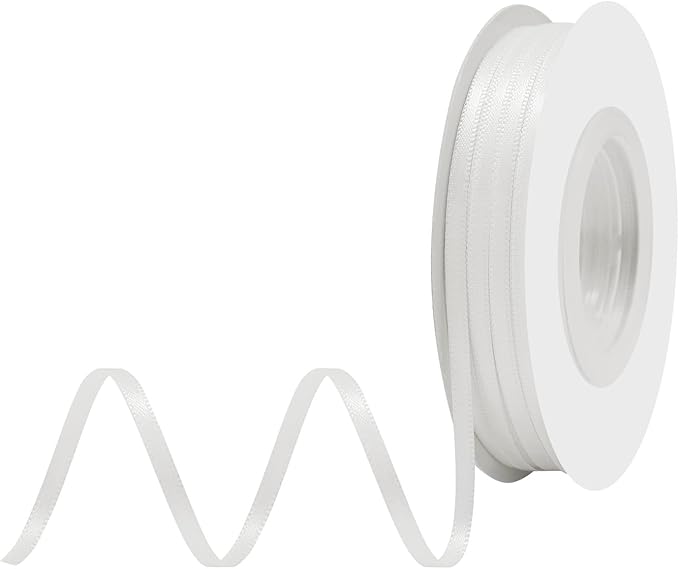 Off White Satin Ribbon 1/8 Inch X 50 Yards Solid Color Double Faced Ribbons Perfect for Crafts Wedding Decor Bow Making Arts Sewing and More