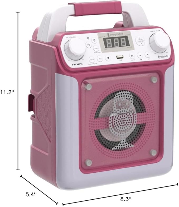 Portable Karaoke Machine for Adults & Kids - Built-In Speaker, Bluetooth, LED Lights, Wired Mic - With Voice Changing Effects