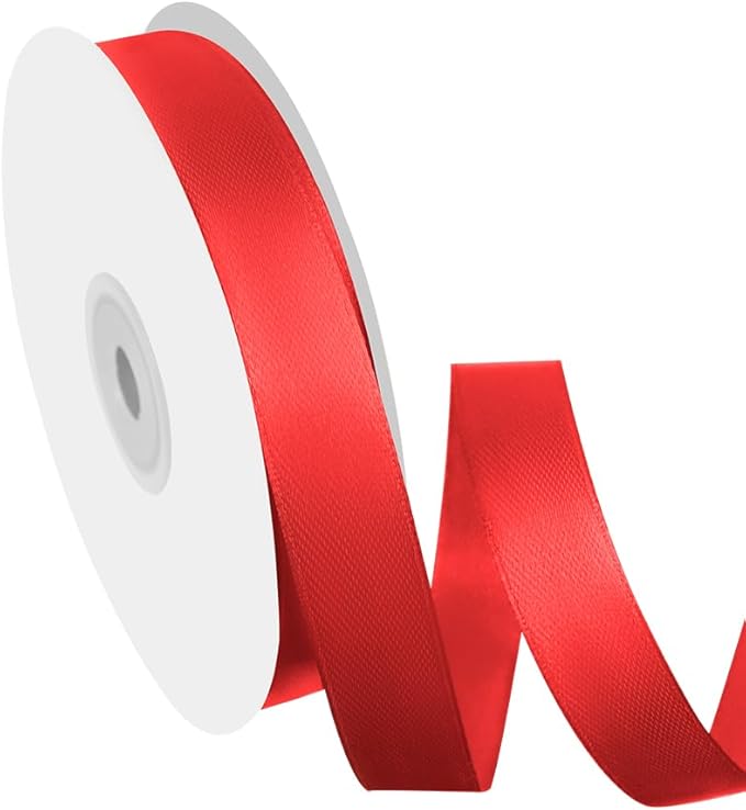 5/8" Width x 50 Yards Satin Fabric Ribbon, Red Ribbon Perfect for DIY Bows, Swags, Gift Wrapping, Craft, Flower Bouquet, Christmas and Party Decoration