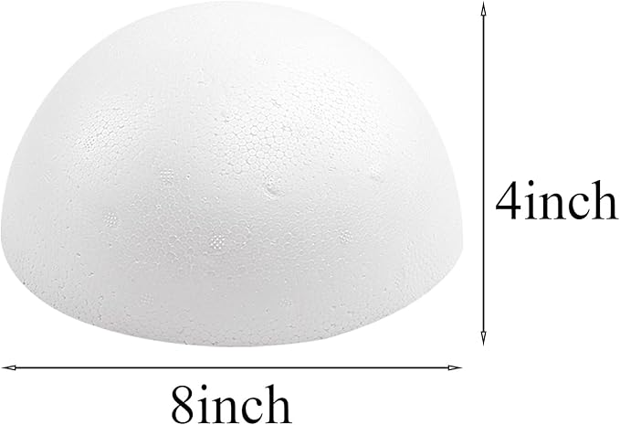 Crafjie 2PCS 8 Inchs White Foam Balls Half Round Polystyrene Half Foam Balls Craft Supplies Hemispherical Christmas Craft Ballfor DIY Home Craft Project and Art Decoration