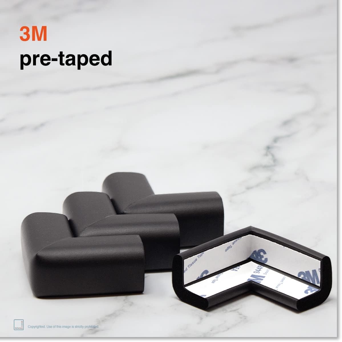 Roving Cove Slim-Fit Corner Protector for Baby Proofing (8 Small Corners), Soft Rubber Foam Furniture Corner Bumper Guards, 3M Adhesive Pre-Taped, Onyx Black