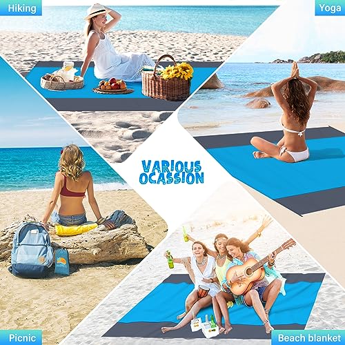 Beach Blanket Waterproof Sandproof 1-7 Adult Oversized 78 '' × 81 '' Lightweight Durable Compact Sand Free Extra Large Beach Mat for Travel Camping Hiking Picnic Blanket - color: Bluegrey, size: 78“x81”