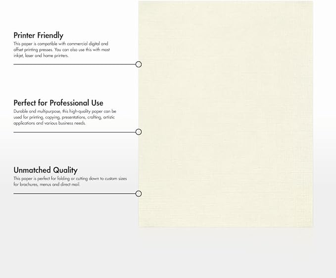 LUXPaper 8.5" x 11" Paper | Letter Size | Natural Linen | 32lb Paper Weight (80lb. Text) | 50 Qty