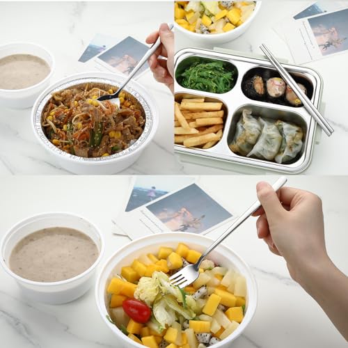 DEVICO Travel Utensils with Case, Stainless Steel Reusable Camping Silverware Set for Lunch Box, Portable Cutlery Kit Includes Fork, Spoon, Chopsticks (White) - color: White