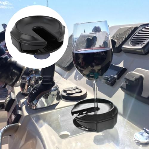 Ejoyous Outdoor Portable Wine Glass Holder, Versatile Wine Glass Base Rack, Strap Attachment Adjust, 3 Fixed Suckers, Prevent Spills, for Boats Picnics Patio