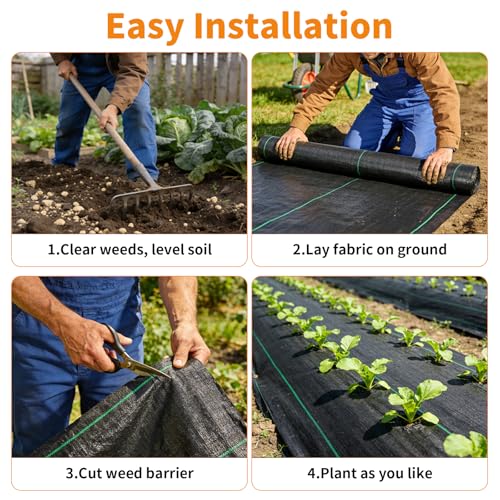 AMAGABELI GARDEN & HOME 4x50FT Weed Barrier Landscape Fabric Garden Cloth Heavy Duty Weed Control Blocker Mat Gardening Ground Cover Durable Woven Geotextile Fabric Driveway Underlayment - size: 3.2oz-4x50ft