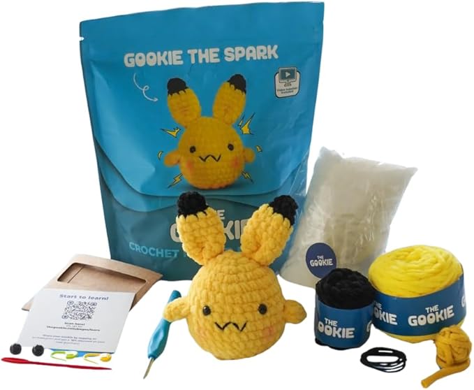 THE GOOKIE Amigurumi Crochet Kit for Beginners – DIY Crochet Kit with Yarn, Hook, Eyes & Stuffing – Easy Starter Set with Video Tutorials – Cute Plush Toy Craft Gift for Kids, Teens & Adults (Spark)