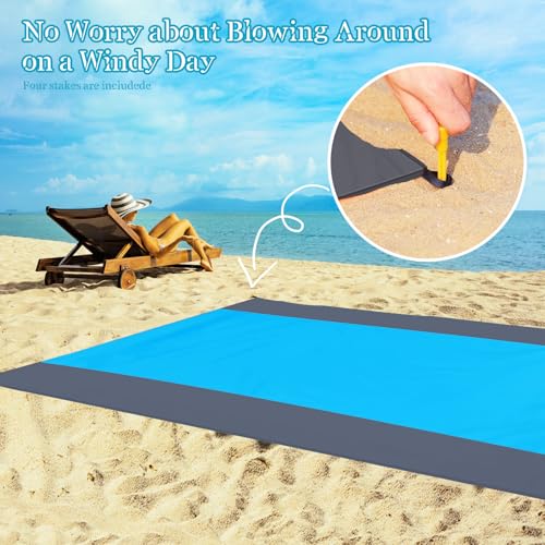 Beach Blanket Waterproof Sandproof 1-7 Adult Oversized 78 '' × 81 '' Lightweight Durable Compact Sand Free Extra Large Beach Mat for Travel Camping Hiking Picnic Blanket - color: Bluegrey, size: 78“x81”