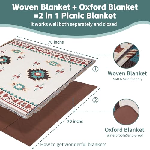 2 in 1 Extra Large Camping Blanket Outdoor Picnic Yoga Mat Lightweight Car Essential Roadtrip Gadget Rv Accessories Glamping Tent Gear Must Haves Hiking Stuff Backpacking Necessities Women Beach Gift - color: Boho Yellow