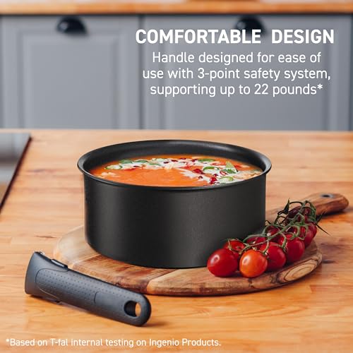 T-fal Ingenio Detachable Handle Cookware Set, Stackable Set. Induction Oven Broiler Safe 500F Cookware, Pots and Pans, Oven, Broil, Dishwasher Safe, 3 Piece set, Onyx Black - color: Black, size: 3-Piece (Induction)