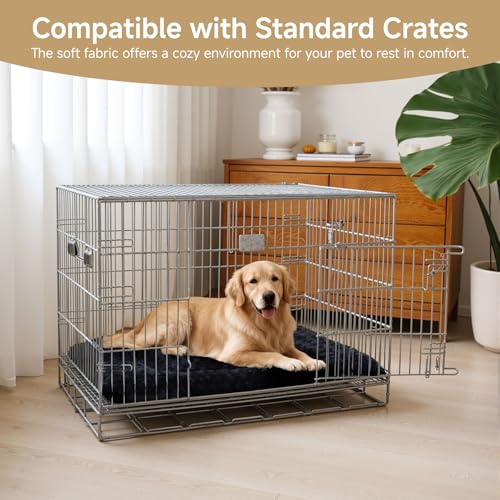 Washable Dog Bed Mat Ultra Soft Dog Crate Pad Comfy Fluffy Pet Kennel Beds Sleeping Mattress for Large Jumbo Medium Small Dogs, 36 x 23 Inch, Black - color: Black, size: 36.00" x 23.00" x 1.50"