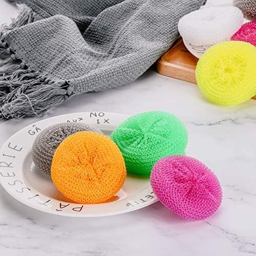 Blulu Plastic Dish Scrubbers for Dishes Pot Round Nylon Pad, Mesh Scouring Non Scratch Pads(Rainbow Colors,30 Pieces)