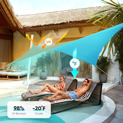 Quictent 20x16ft Rectangular Sun Shade Sail 185G HDPE Canopy 98% UV Block Outdoor Patio Garden Commercial Deck with Hardware Kit (Turquoise) - color: Turquoise, size: 20 x 16 ft, style: Rectangle