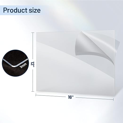 10 Pack 12”x16” x0.04” Clear PET/Plexiglass Sheet, INDSTONE Transparent Flexible Plastic Sheet 12x16, Clear Plastic Sheet for Crafts, Picture Frames, Painting, Sign Blank