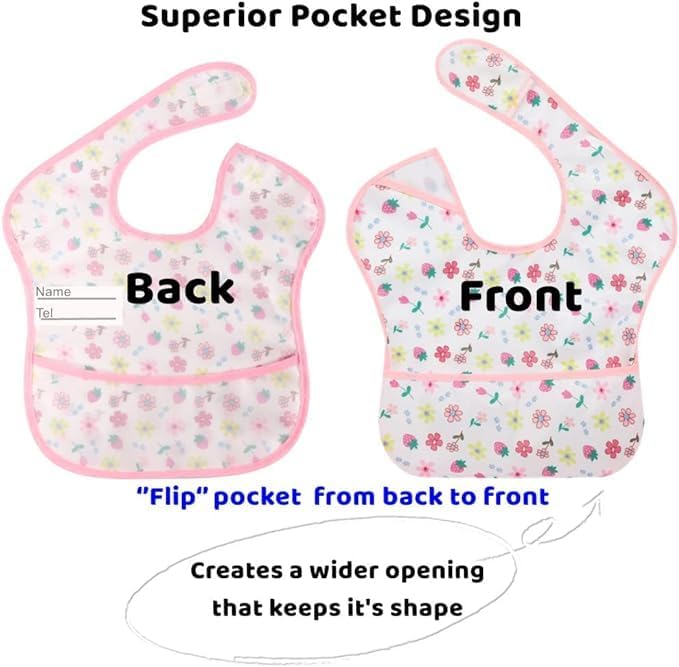 Baby bibs Waterproof Toddler bib - Feeding bib with Pocket for Infant Boy Girl Washable 6-36M