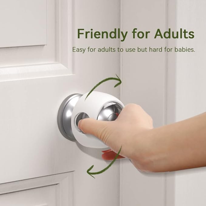 EUDEMON 4 Pack Updated Door Knob Cover Baby Safety Door Lock Childproof Safety Cover Door Handle Cover for Kids Safety (Clear-White)