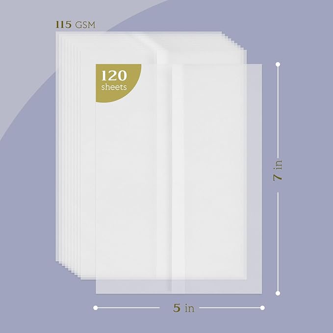 Vellum Paper 5x7 Pre-Folded - Goefun 120 Sheets Vellum Jackets for 5x7 Invitations 115GSM Translucent Paper for Invitations Wraps, Greeting Cards, Envelope Liners, Wedding, Baby Shower